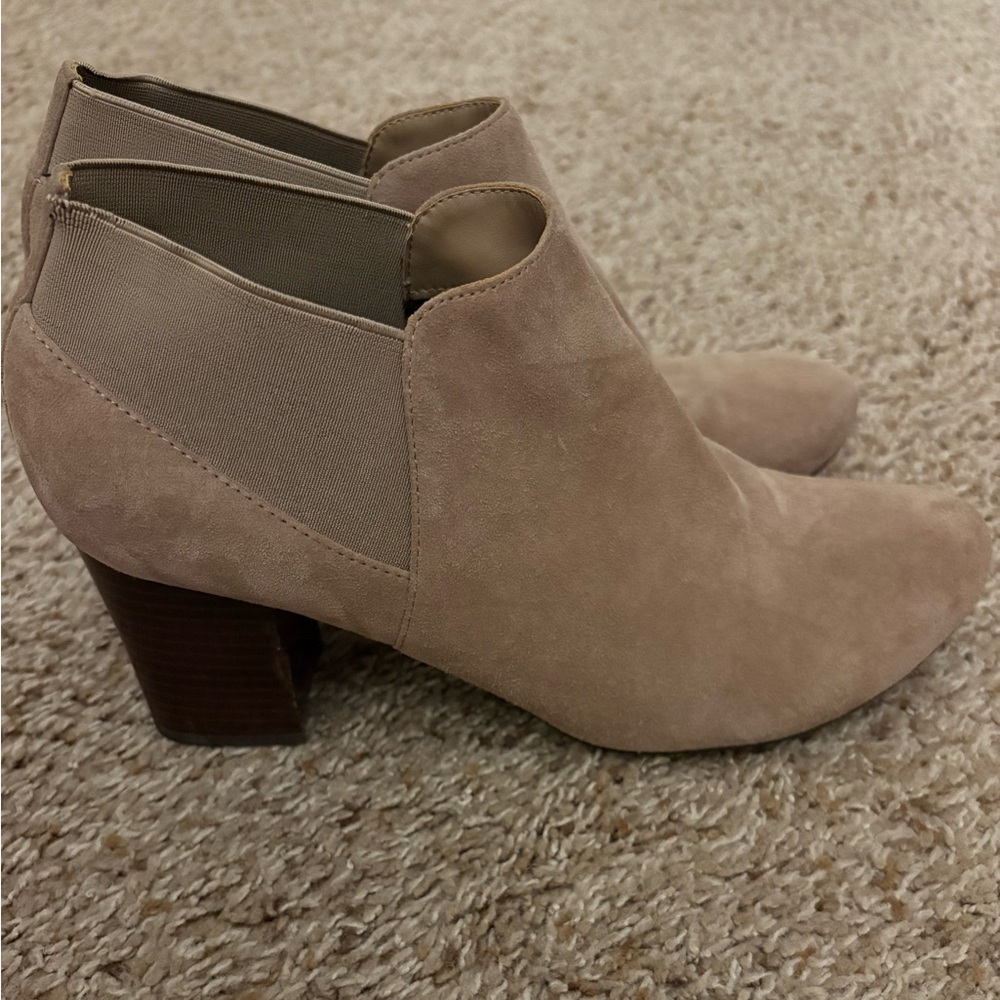 Vaneli Tan Suede Ankle Boots